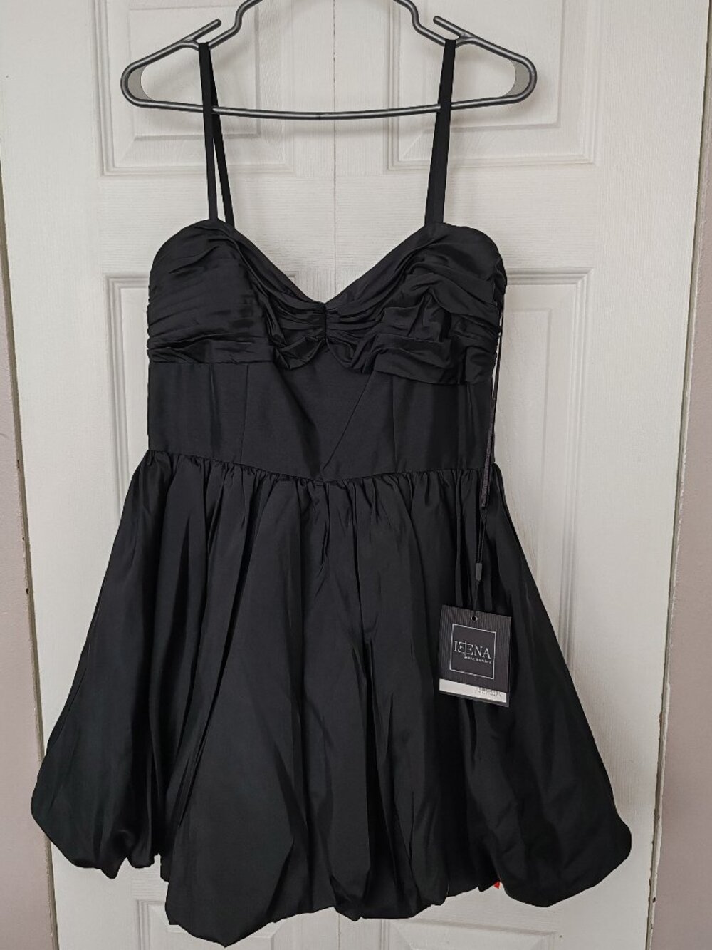 NWT IEENA for Mac Duggal Black Ruched Sweetheart Bubble Hem Mini Cocktail Dress - Picture 2 of 16